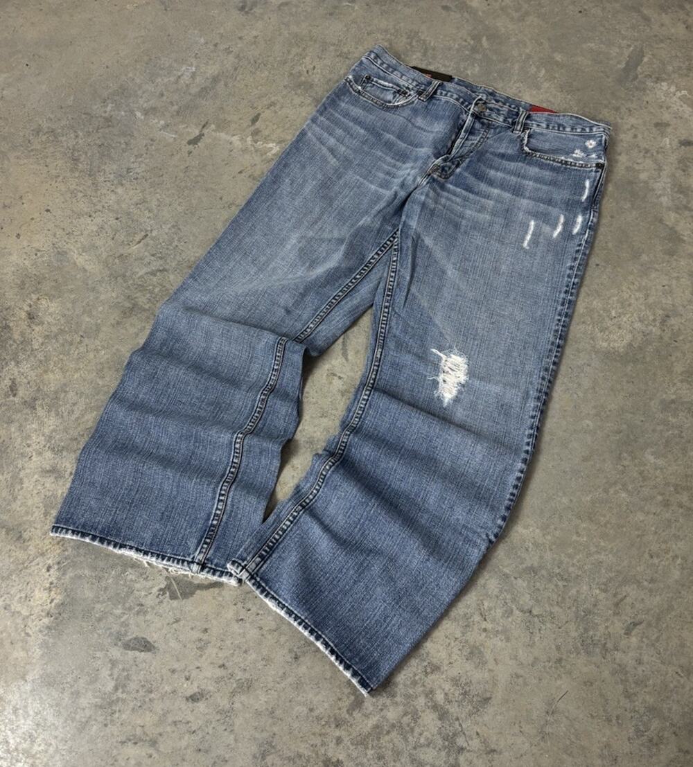 Men's Y2K Gap 1969 Faded Wash Distressed Bootcut Baggy Jeans Size 36x28